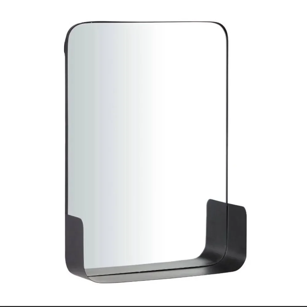 Black Metal Wall Mirror with Shelf for Entry Way or Other. Like New.